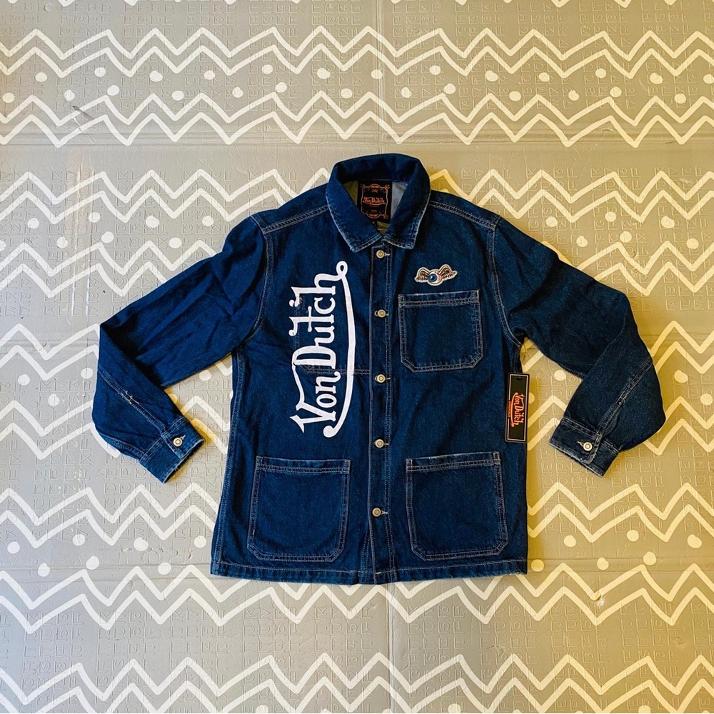 Von Dutch vintage retro embroidered denim shirt jacket Medium